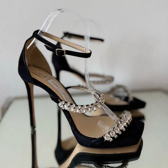 New JIMMY CHOO Bing 105 crystal-embellished suede platform sandals $1,695 - Picture 12 of 14